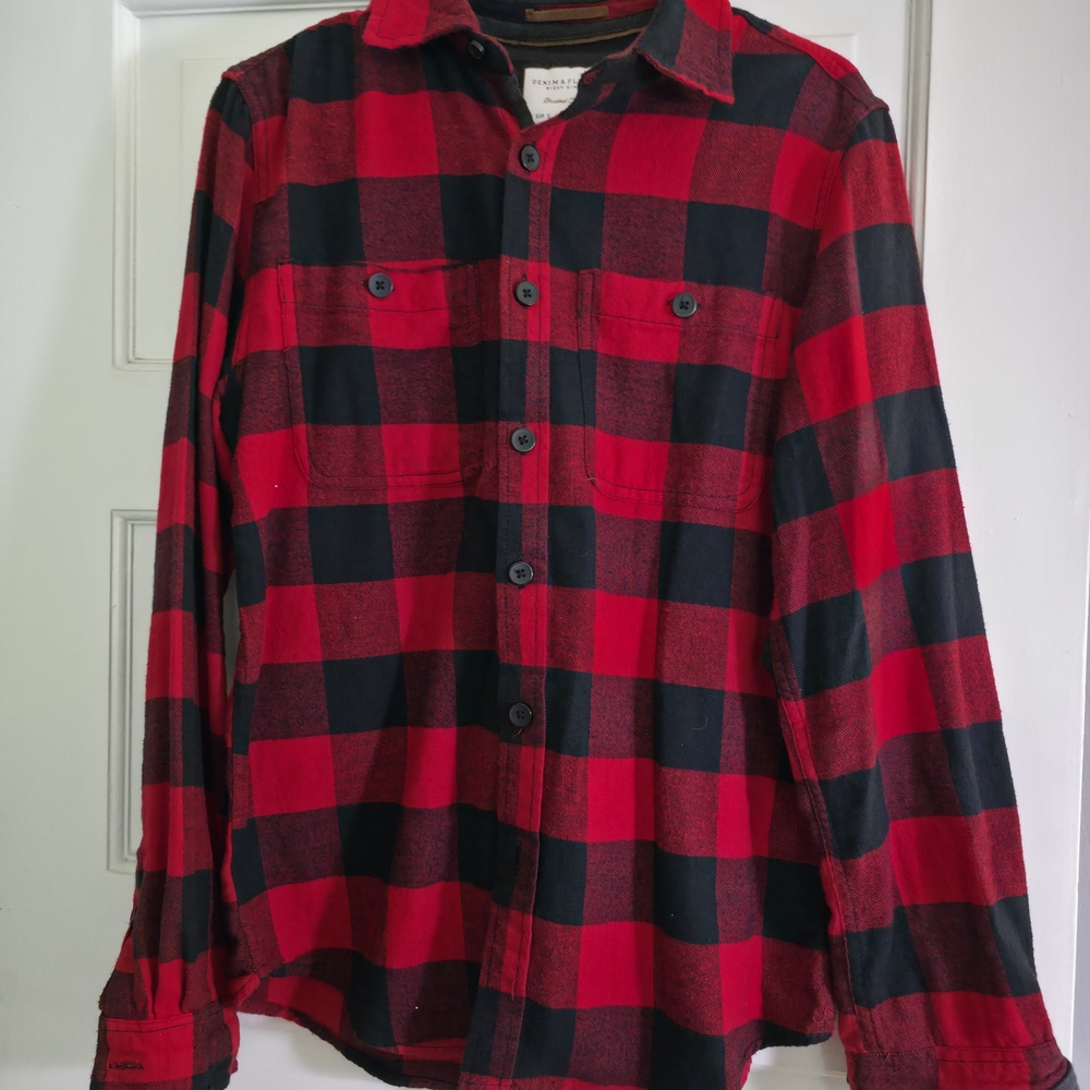 Denim & Flower Red and Black Checkered Men's Shirt